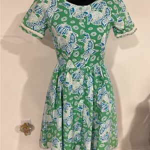 Lilly Pulitzer Vintage Green & Blue Butterfly print Dress size 6